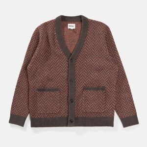Rhythm. Mohair Herringbone Cardigan - Dawn Orange/Brown Size Small Wool